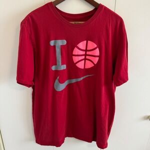 Nike Womens XL Red I Heart Basketball Graphic T-Shirt Athletic  Short Sleeve Y2K